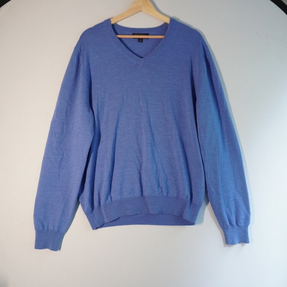 Brooks Brothers Saxon Reserve Wool V-Neck Sweater Blue Mens Size L Old Money